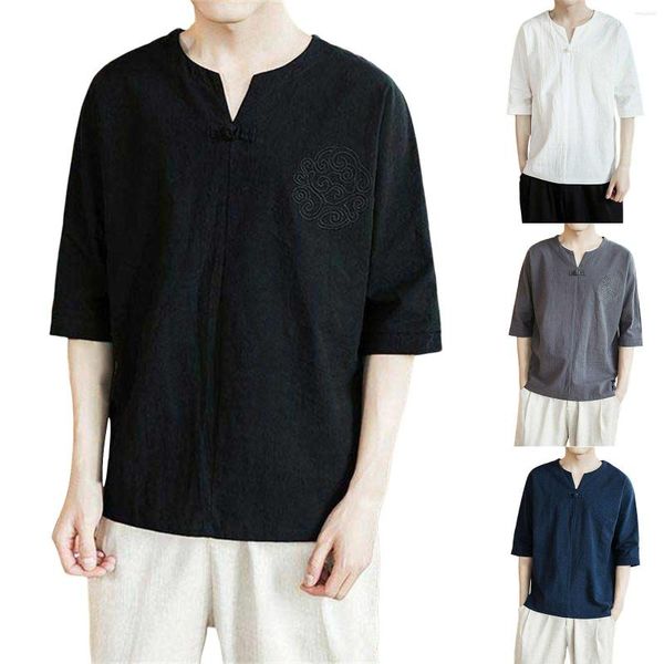 Magliette da uomo Camicia bianca Leggera Moda Primavera ed estate Casual Maniche corte con scollo a V Maglie a maniche tinta unita