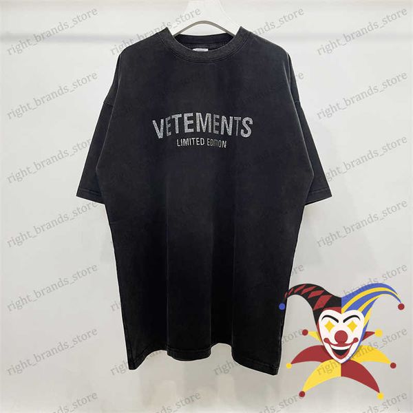 Camisetas Masculinas Oversized Vintage Washed Old Flash Drill VETEMENTS T-Shirt Edição Limitada Homens Mulheres T-shirt VTM T230707