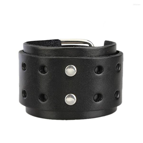 Braccialetti con ciondoli Uomo Cowboy Lega Doppie fibbie Bracciale in pelle punk grande regolabile largo