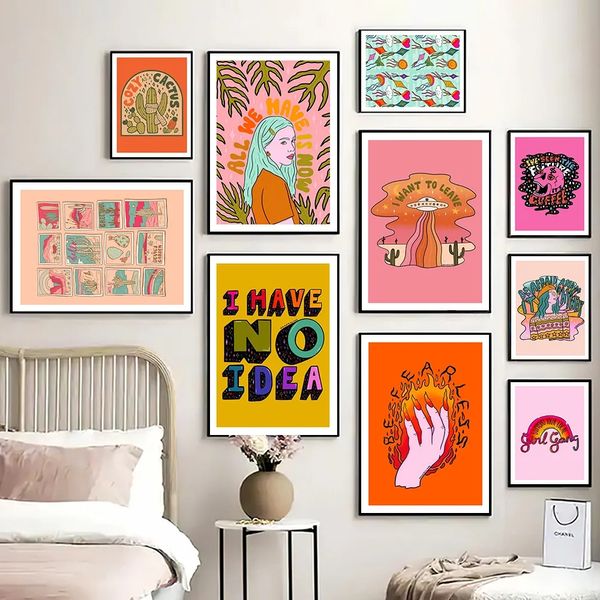 Gemütliche abstrakte Leinwand Malereiemaler Wandkunst Print Film zukünftiger Universum Dreamer Girl Cactus Bild Pink Idea Reise Postkarten Schlafzimmer Home Wanddekoration