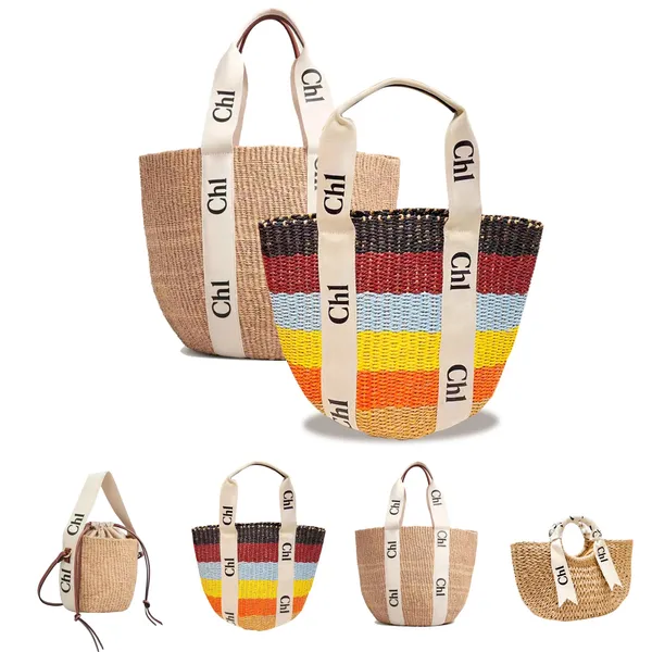 Designer de luxo Woody The Tote Straw Bag Feminino Férias Verão Viagens Praia Bolsas Clutch Crossbody Moda Praia Bolsa de Ombro Bolsa de Mão