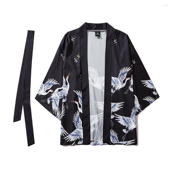 Мужские повседневные рубашки 2023 Винтаж для мужчин Лето японские рукава с пятью очками кимоно мужские и женские плащины Jacke Top Blouse Rope Kimomo