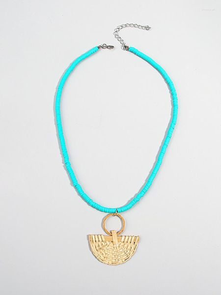 Anhänger Halsketten AENSOA Bohemian Teal Polymer Clay Perlen für Frauen Handgemachte Rattan Stricken Geometrische Choker Halskette Schmuck 2023