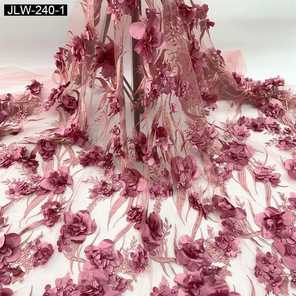 Tecidos de renda francesa de design popular frisados 3d flores vestido de festa de noiva vestido de renda lilás tule rendado africano JLW-222322Z