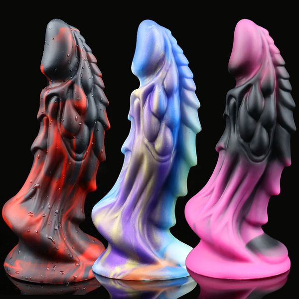 Brinquedos para adultos Dragon Dildo Silicone Realista com Ventosa Forte Monster Penis Plug Anal Brinquedo Sexual para Mulheres Handfree 230706