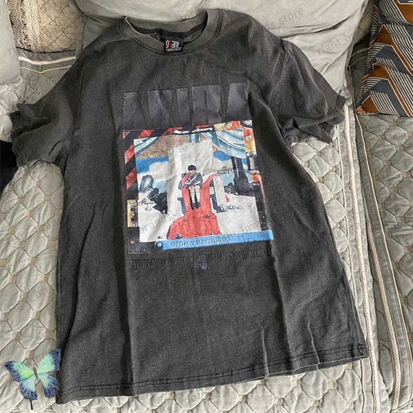 T-shirt da uomo oversize AKIRA T-shirt Vintage Wash Do Old Black Cotton T-shirt manica corta Uomo Donna T230707