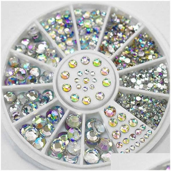 Decorações de arte para unhas Diy Wheel Tips Crystal Glitter Rhinestone 3D Nails Decoration White Ab Color Acrílico Diamond Drill Drop Drop Deliver Dhflw
