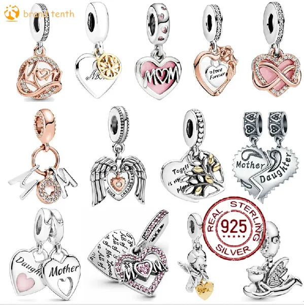 Argento sterling 925 per ciondoli Pandora autentica perlina cuore mamma famiglia ciondola perline acchiappasogni