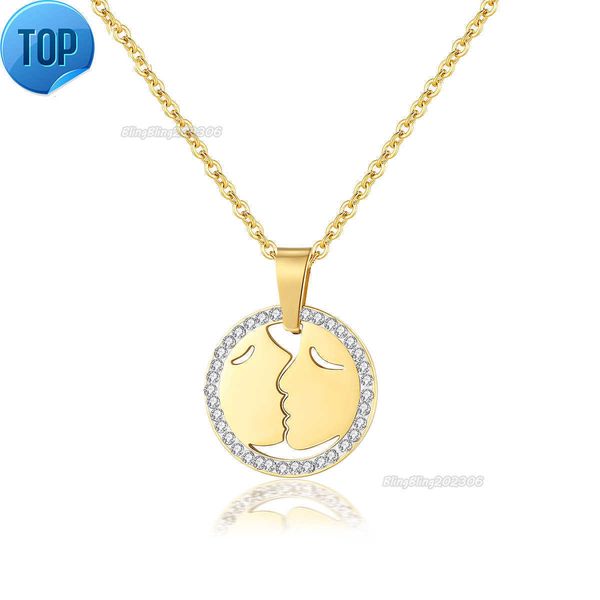 Bacio Coppia Regalo Ciondolo Gioielli Donna Gioielli Catena Acciaio Personalizzato Placcato Oro Link Bling Collana