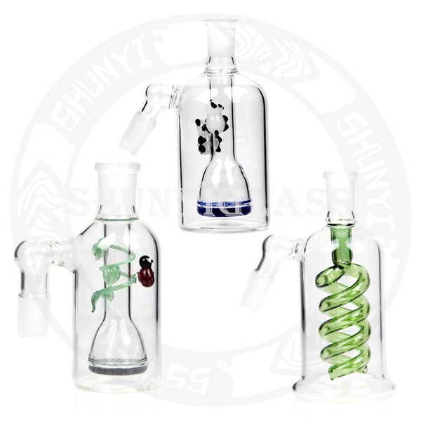 14mm 18mm Ash Catcher Narghilè per Dab rig Bong in vetro 45 90 Accessori per fumo Colore misto con il soffione Panda Perc Accessorio per tabacco da shunyiglass