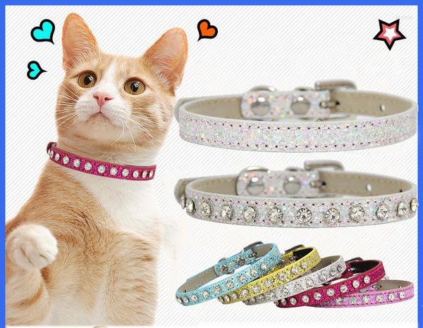 Collari per cani Collare per gatti con strass di diamanti brillanti Accessori per gattini con cinturino in pelle per neonati