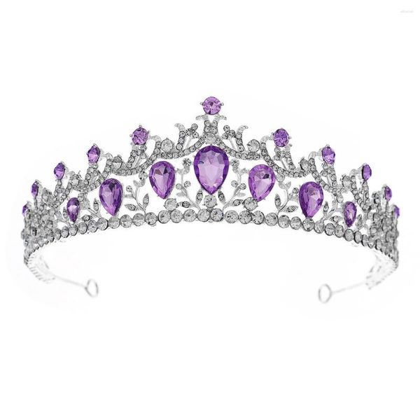 Grampos de cabelo Barroco Luxo Cor Prata Roxo Cristal Tiaras De Casamento Coroa Strass Diadema Acessórios Noiva Tiara De Noiva