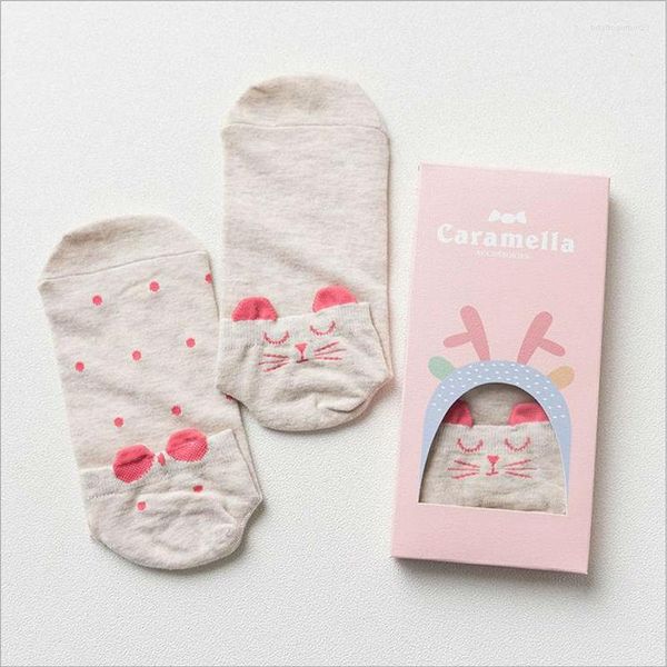 Calzini da donna Est Fashion Cute Cartoon Animal Girls Cotton Spring Sox 2Doppia combinazione di confezione regalo Alta qualità