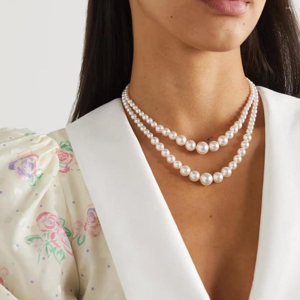 Catene Boho Sweet Size Perle d'imitazione Collana di perline Donna 2023 Collane con colletto da sposa multistrato Ragazze Fascino Gioielli di moda