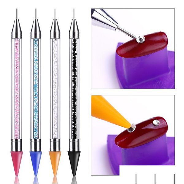 Strumenti di punteggiatura Penna per unghie a doppia punta Perline di cristallo Manico Borchie con strass Picker Cera Matita Manicure Acrilico Nails Art D30 Drop Delive Dhofb