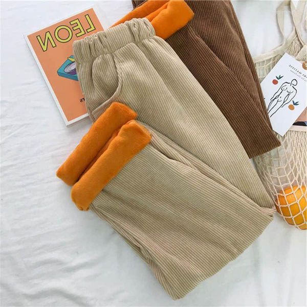 Pantaloni da donna in velluto a coste alla caviglia amanti retrò gamba larga pantaloni casual in peluche allentati coreani ragazzo ragazza streetwear giapponese semplice