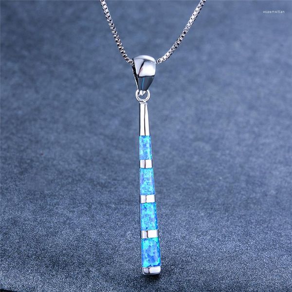 Подвесные ожерелья сине -зеленый опал -каменное ожерелье Уникальное бейсбольное бите изящная серебряная цветовая цепь для женщин Простые украшения