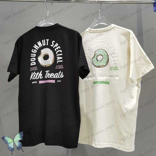 Camisetas Masculinas KITH Camisetas Bolso no Peito Design Donut Estampado Estéreo Manga Curta Algodão Solto Gola Redonda Camiseta Kith Homens Mulheres T230707