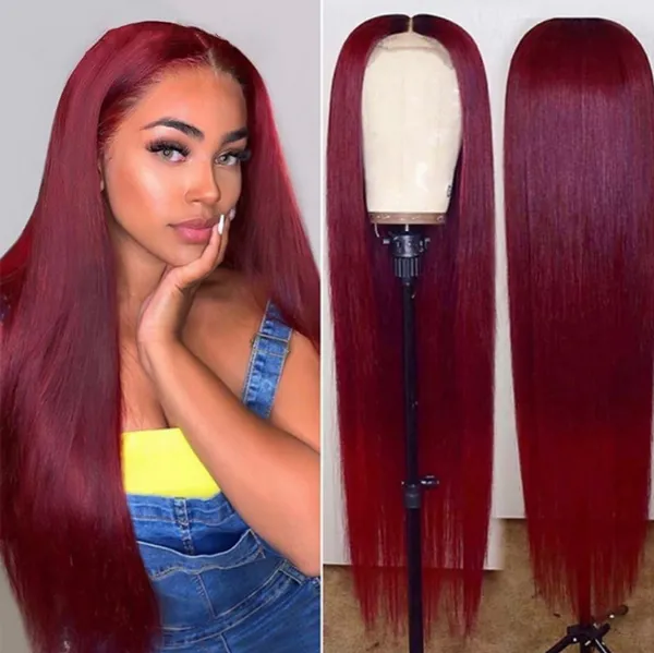 99j Burgundy Straight Bob Wigs Long Bone Wig Lace Front Human Hair Wigs Pré Arrancado 13x4 Lace Wigs Remy Hair