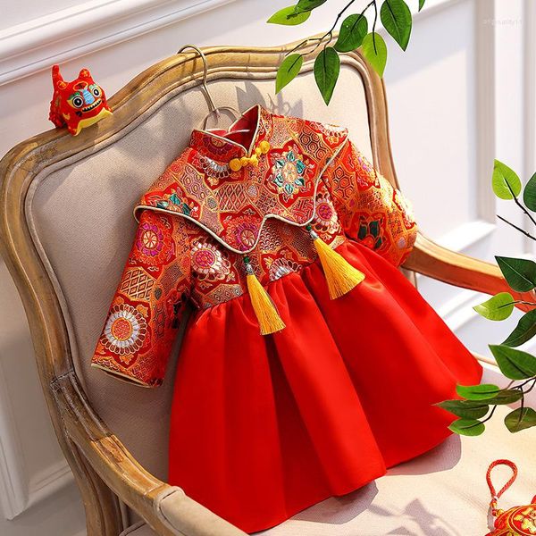 Vestidos de menina vermelho bebê vestido de natal roupas de ano infantil meninas tang cheongsam qipao traje de aniversário infantil 2-8 anos