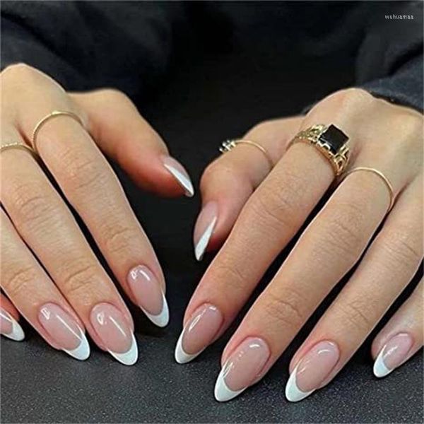 Unhas Postiças 24 Pçs/Conjunto Manicure Fake DIY Com Cola Cobertura Completa Dicas de Unhas Press On Med Designs Padrão Brilhante Falsas