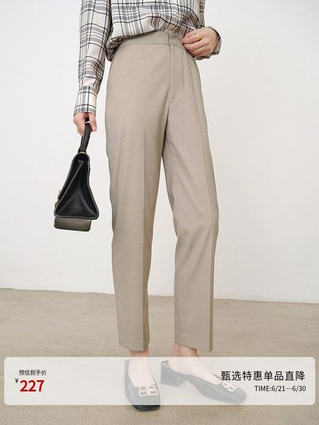 Calças femininas cinza 9 pontos casual terno para mulheres no outono e inverno com design de linha prensada de calor médio para mostrar