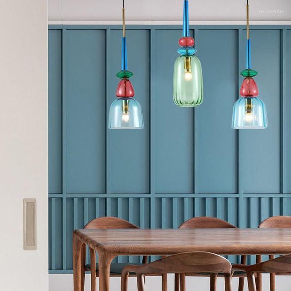 Anhängerlampen moderne einfache farbige Glas -LED -Leuchten kreative kleine Kinderzimmer Restaurant Bar Innenbeleuchtung