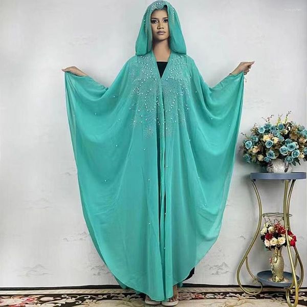 Abbigliamento etnico 2023 Eid Mubarak Abaya per le donne Dubai abiti in chiffon turco con cappuccio islamico africano Dashiki Boubou abito da sposa