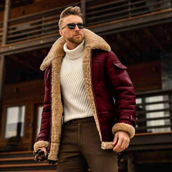 Herrenjacken Winter Männer Fleece Kragen Motorradjacke Ein Stück Pelz Casual Outdoor Thermal Leder Wollmantel Männlich S-5XL Z230711