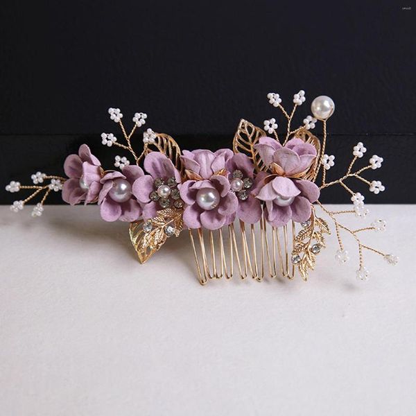 Grampos de cabelo pentes de casamento azul/rosa/roxo tiaras de flores para acessórios de noiva pérola headpieces super fada floral hairbands