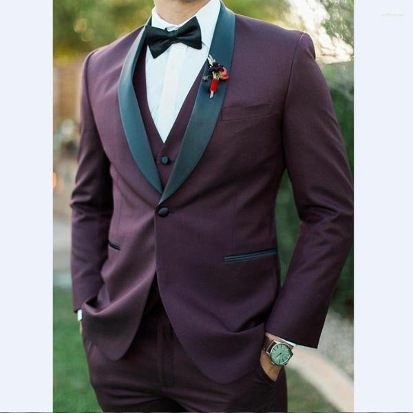 Herrenanzüge Marke Groomsmen Burgund Bräutigam Smoking Schal Schwarz Revers Männer Hochzeit Mann 3 Stück (Jacke, Hose, Weste, Krawatte) C817