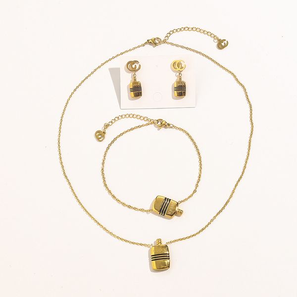 Novo designer retrô frasco de perfume gotejamento conjunto de joias alfabeto brincos femininos moda pulseira colar