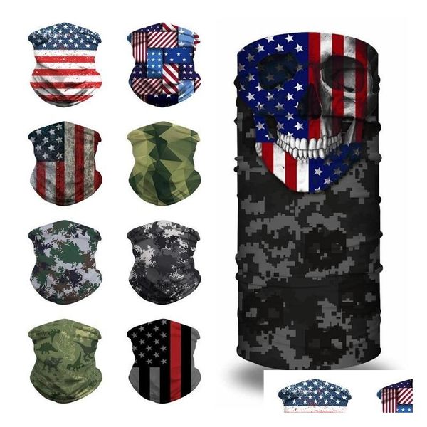 Masques designer écharpes à drapeau américain 3D Impression magique camouflage mtifonctionnel Headwear Turban Riding Mask Drop Livrot Home Garde Dhbug