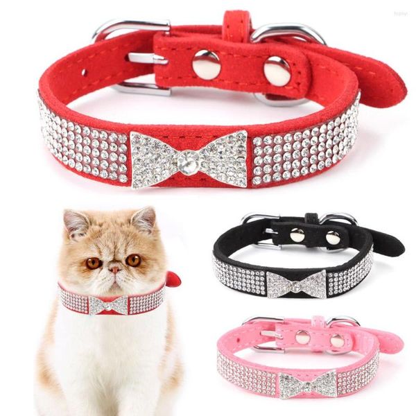 Hundehalsbänder, bequemes Wildlederfaser-Kristall-Schmetterlingshalsband, glitzernde Strass-Zinklegierungsschnalle für kleine Hunde und Katzen