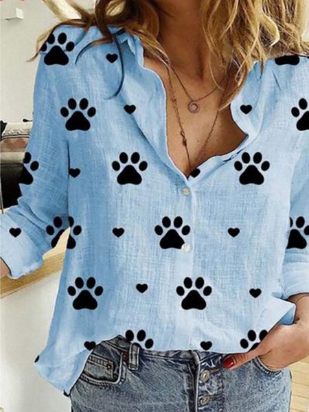 Cardigans Spring Autumn Lapela Manga longa Mulheres camisa Vintage Dog Patre