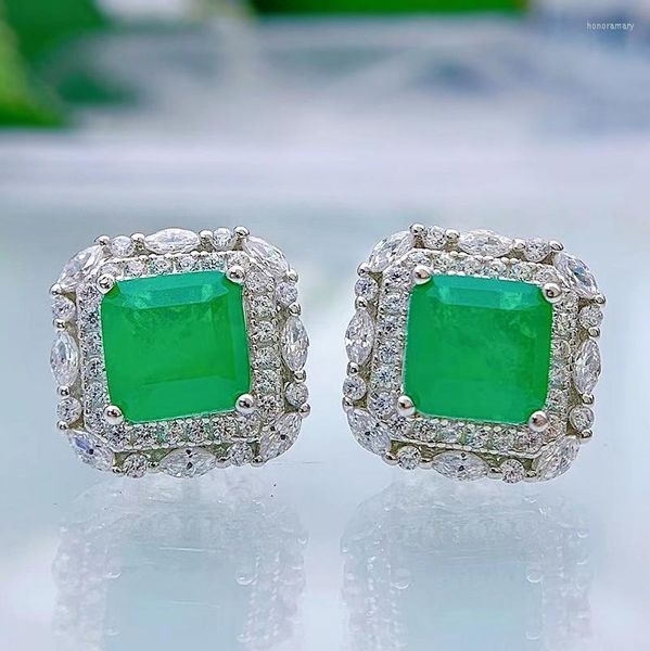 Brincos bijuterias esmeralda sintética 7 7 mm incrustados com diamante festa de noivado feminino