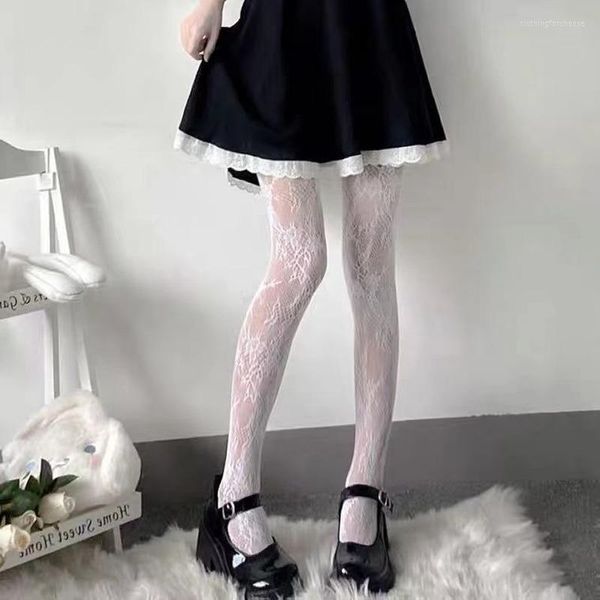 Frauen Socken Strumpfhosen Anime Strumpfhosen Mode Muster Netzstrümpfe Sexy Harajuku Strumpfwaren Nylon Damen Lolita Weiß