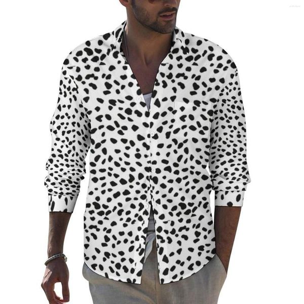 Camicie casual da uomo Stampa dalmata Camicia a pois neri maschili Camicia a maniche lunghe Camicette estetiche alla moda Abbigliamento personalizzato primaverile Taglia grande