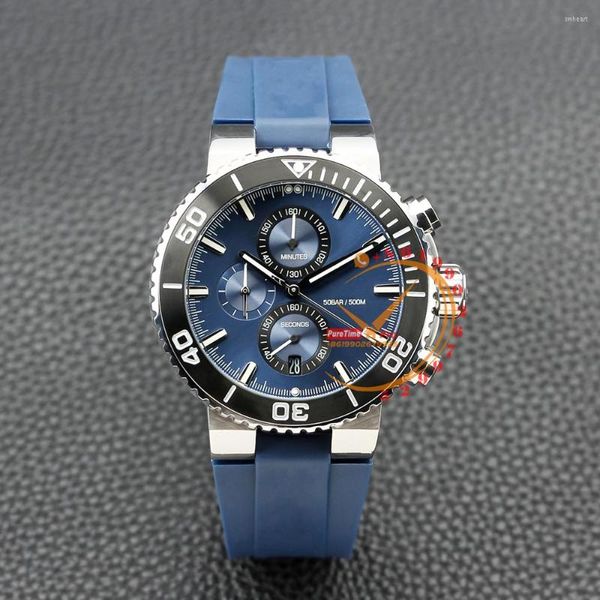 Armbanduhren Aquis Tiefenmesser Chronograph Quarz Herrenuhr Keramik Lünette Schwarzes Zifferblatt Blaues Kautschukarmband 01 774 7708 4154 Luxus 2023