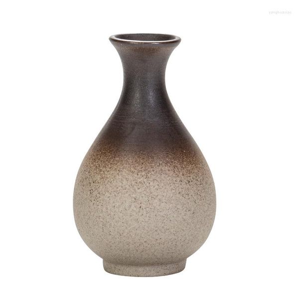 Vasos Mini vaso de cerâmica Artigos de flores Mesa de chá Cerâmica grosseira Zen Cobre Dinheiro Grama Decoração de casa