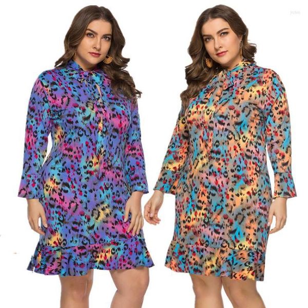 Vestidos casuais 2023 outono grande feminino decote em V com estampa de leopardo vestido de comprimento médio estilo street moderno e confortável