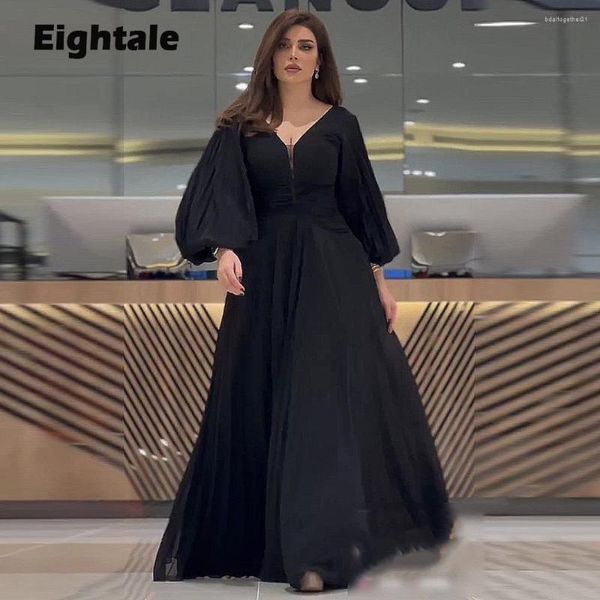 Abiti da festa Eightale Plus Size Abito da sera per la cerimonia nuziale con scollo a V Madre della sposa Chiffon maniche lunghe A-Line abiti da ballo arabi