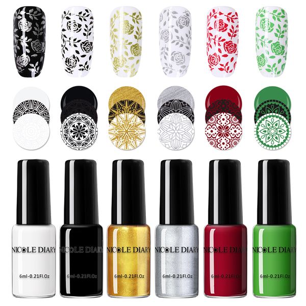 Gel per unghie NICOLE DAIRY Nero Bianco Nail Stamping Smalto per unghie Oro Argento Nail Art Plate Stamp Oil White Night Stamping Series 230706