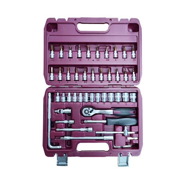 46 adet 1/4 inç Tahrik Soketi Cırcır Anahtarı Seti, Bit Socket Set Metrik ve Uzatma Çubuğu ile Oto Onarımı ve Ev Halkı, Depolama Kılıfı HM-4698