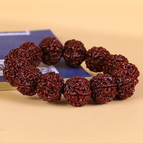 Strand Nepalese Five Petal Six Vajra Bodhi Catena a mano con carne fritta e motivo a doppio drago Pelle rossa Plasma avvolto in giada