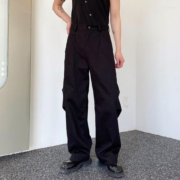 Männer Jeans 2023 Sommer Koreanischen Stil Einzigartige Falten Spleißen Design Denim Für Männer Casual Lose Nähte Breite Bein Größe M-XL