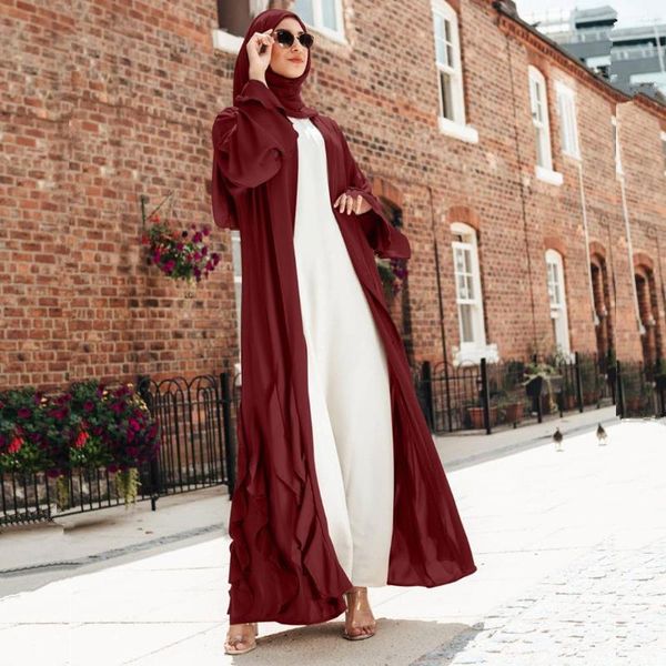 Roupa étnica Eid Open Abaya Dubai Abayas Para Mulheres Com Cinto Vestido Hijab Muçulmano Turquia Árabe Vestidos Africanos Islam Djellaba Femme