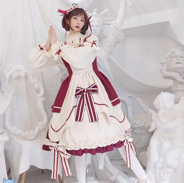 Sıradan elbiseler Japon vintage tatlı lolita elbise sevimli dantel bowknot prenses Victoria kawaii kız Gothic jsk loli anime cosplay