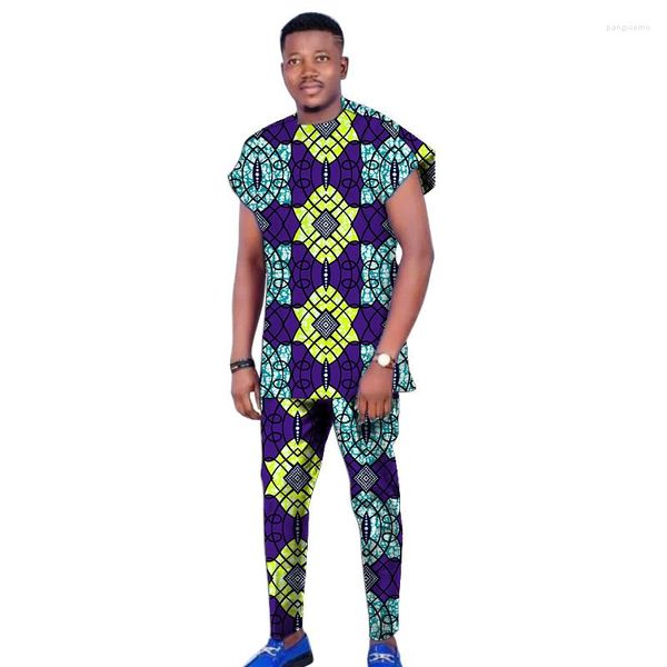 Tute da uomo Camicie con spalle eleganti con polsini e pantaloni Abito da sposo Moda nigeriana Pantaloni da uomo Completi per feste di matrimonio