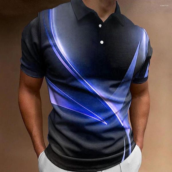 Herren Polos Poloshirt Farblinien 3D-gedruckte Herrenbekleidung Sommer Lässige Kurzarm-Street-Designer-Tops T-Shirt Lose Übergroße Sh